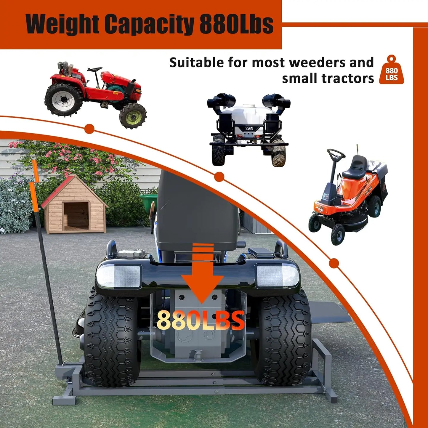 Ride-On Lawn Mower Jack Lift - Telescopic Maintenance Jack for Garden Tractors and Riding Lawn Mowers, 880 lbs Weight Capacity,