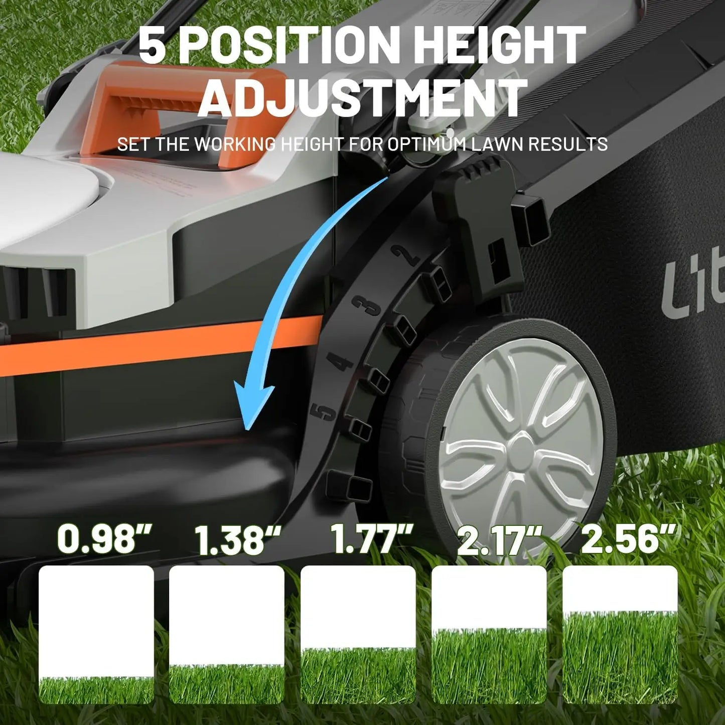 Cordless Lawn Mower 13 Inch, U20 Handy+ 20V Electric Lawn Mowers for Garden, Yard and Farm, 5 Heights Adjustment, Light Weight,4