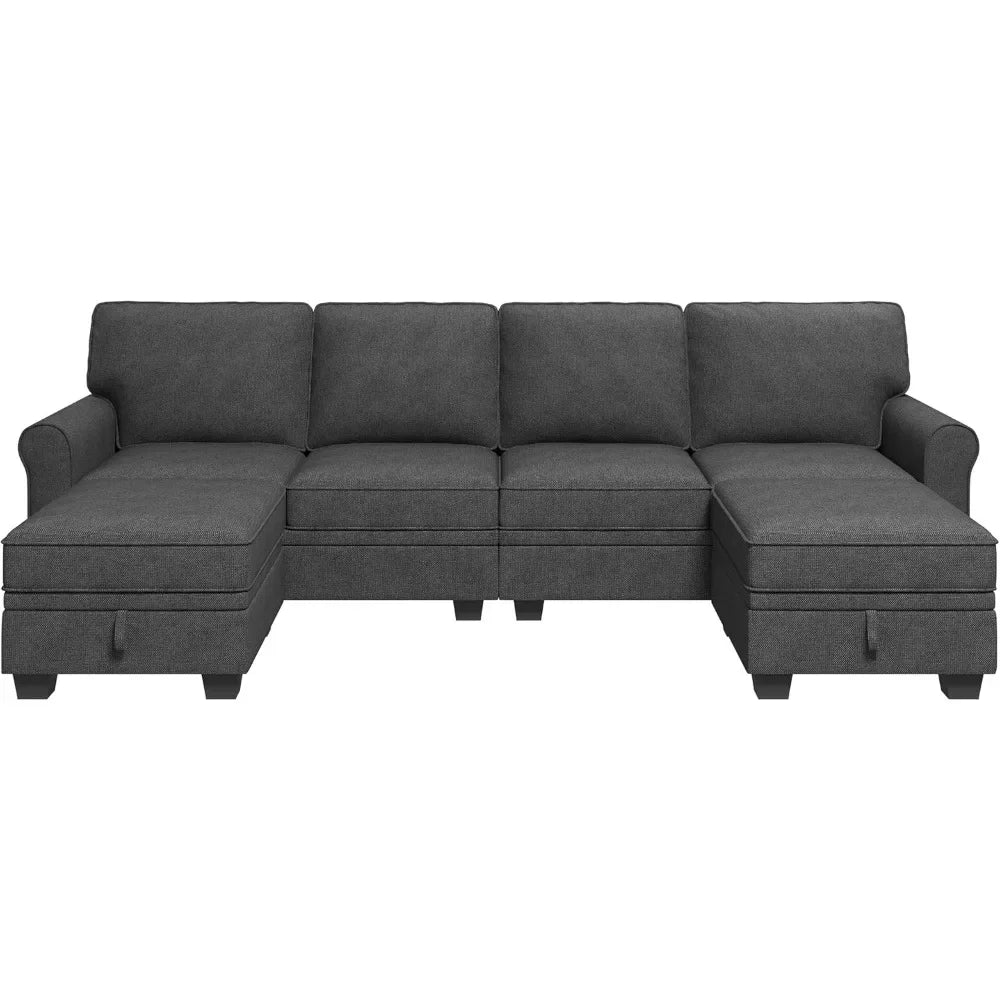 Sectional Sofa with Storage Seat U Shaped Sectional Couch with Reversible Chaise Convertible Sectional Couch for Living Room