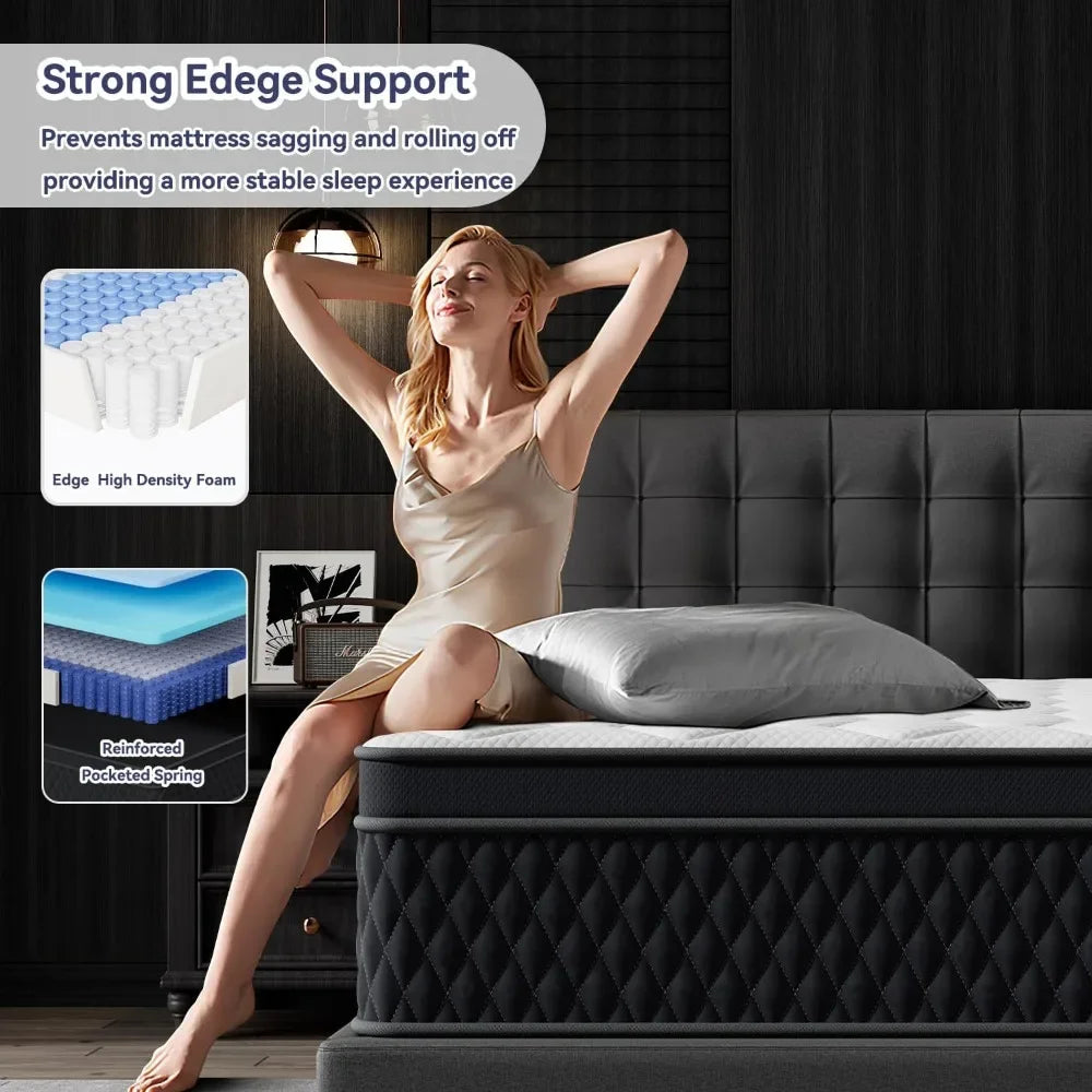 King Hybrid Mattress 10" Thick – Pocketed Coils & Memory Foam Motion-Free Bed (Gel Cooling, 10-Year Warranty)