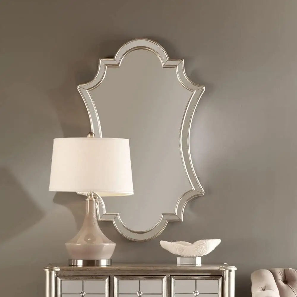 Antique Silver Leaf 43 Inch Mirror Dressing Room Wall Decor Polyurethane Frame Elegant Home Accents Stylish Reflection