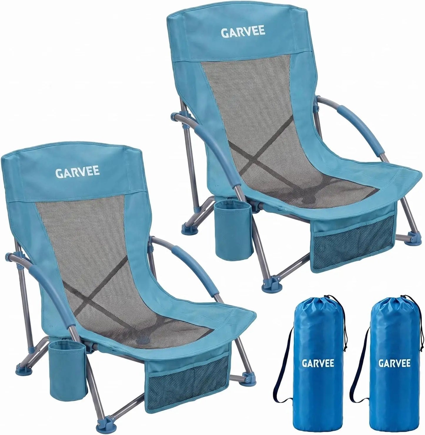 High Back Beach Chair,Folding Beach Chairs, Extra Wide Seat Chair with Cup Holder, Storage Pocket & Carry Bag for Camping Travel