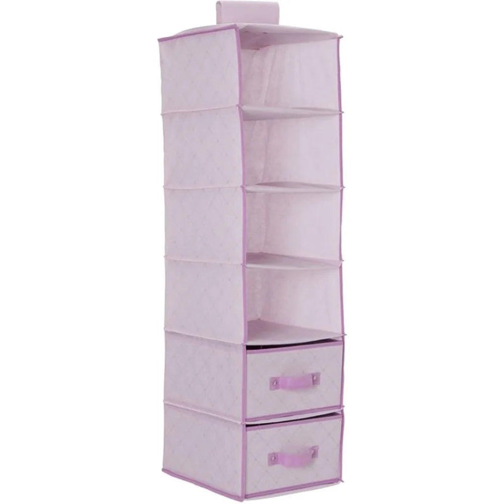 6-Shelf Hanging Storage Organizer with 2 Removable Drawers Baby Clothes Toys Nursery Essentials Vertical Space Saver