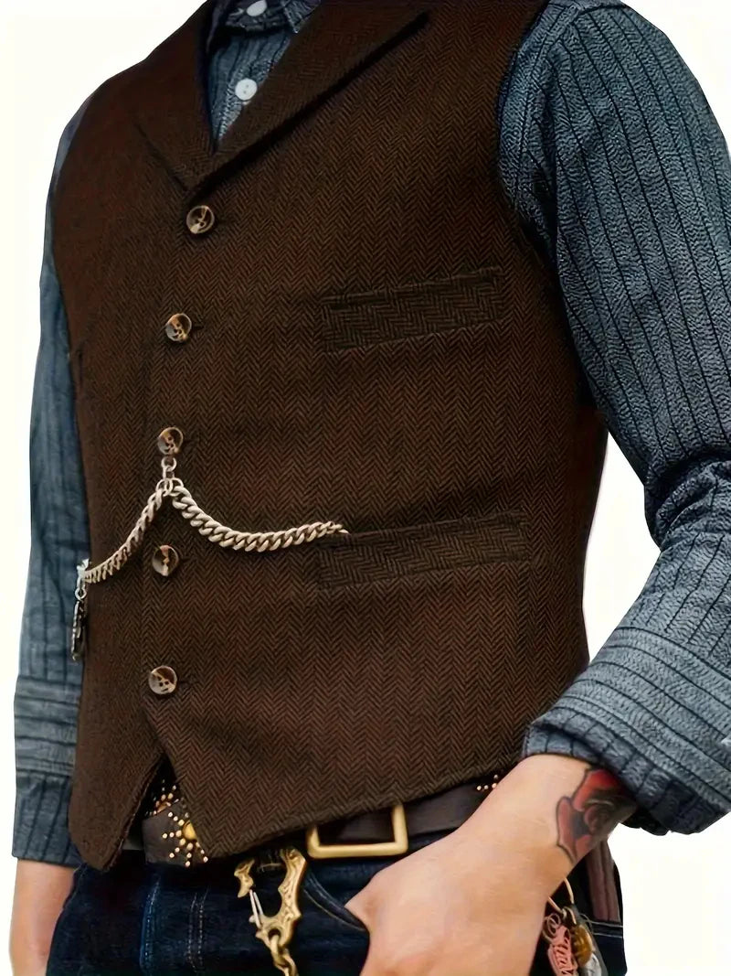 Classic Men's Vest Wedding Wool Tweed Business Waistcoat Jacket Casual Slim Fit Steampunk Vests For Groosmen Man Wedding