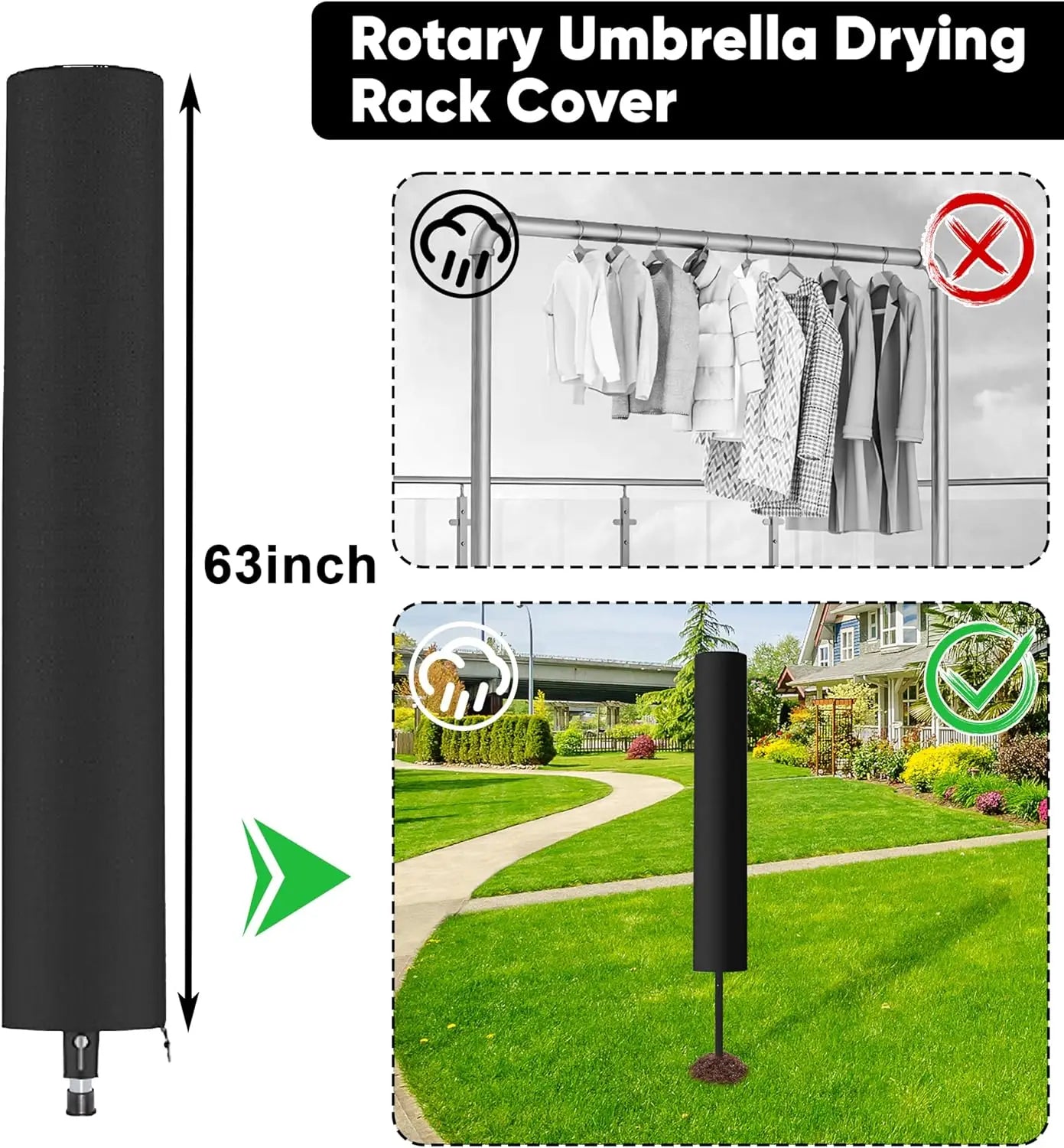 Rotary Outdoor Umbrella Drying Rack Umbrella Rotary Dryer Clothes Line Protective Cover 4 Arms with 165ft Clothesline Outdoor