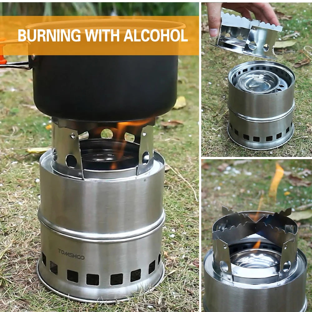 Upgrade Camping Stove & Backpacking Stove with Wood Ash Plate & Foldable Handle , Portable Folding Windproof Wood Burning Stove