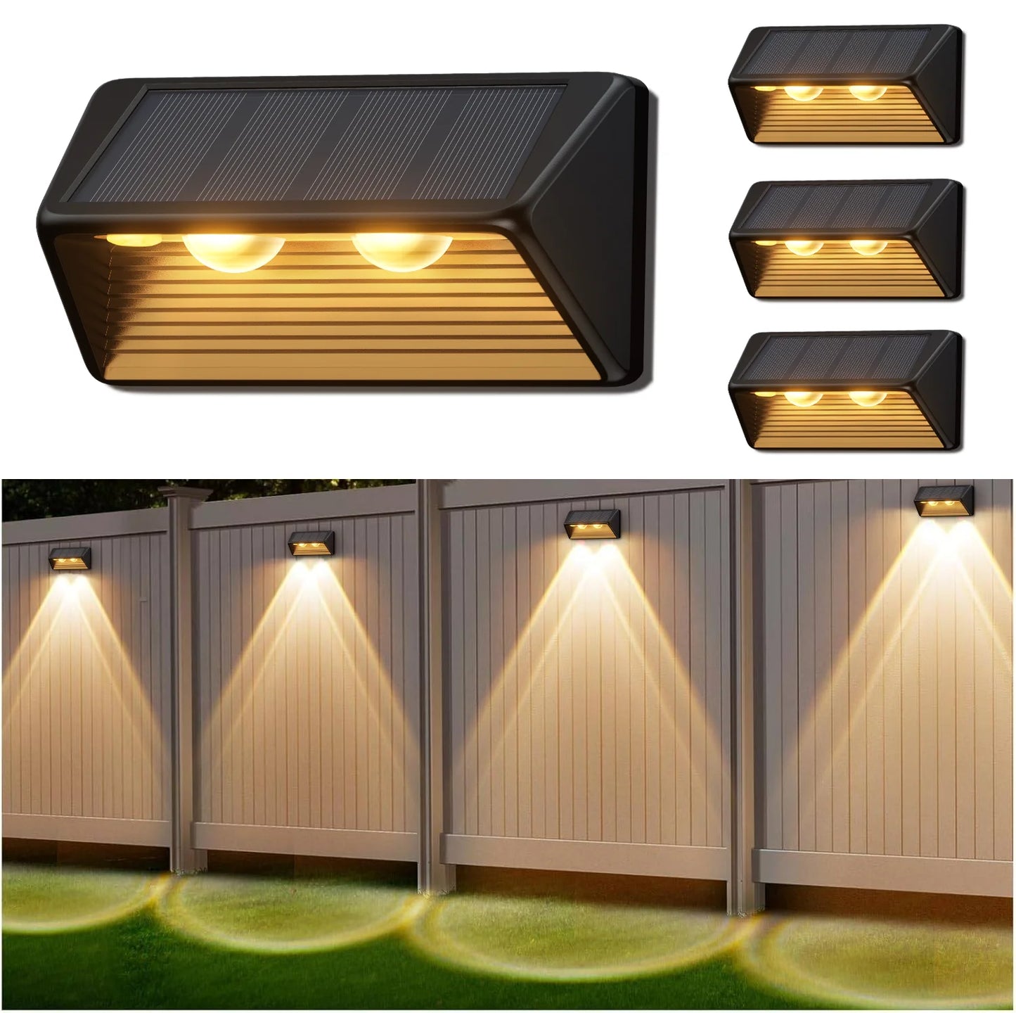 4-Pack Solar Fence/Step Lights, Cool/Warm White LED, for Walls/Stairs/Yards/Pools