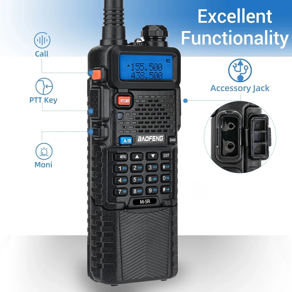 2PCS Baofeng M-5R Walkie Talkie Multi Band Rechargeable 3800mAh Battery UV-5R Ham Radio Handheld Long Range for Hunting Camping