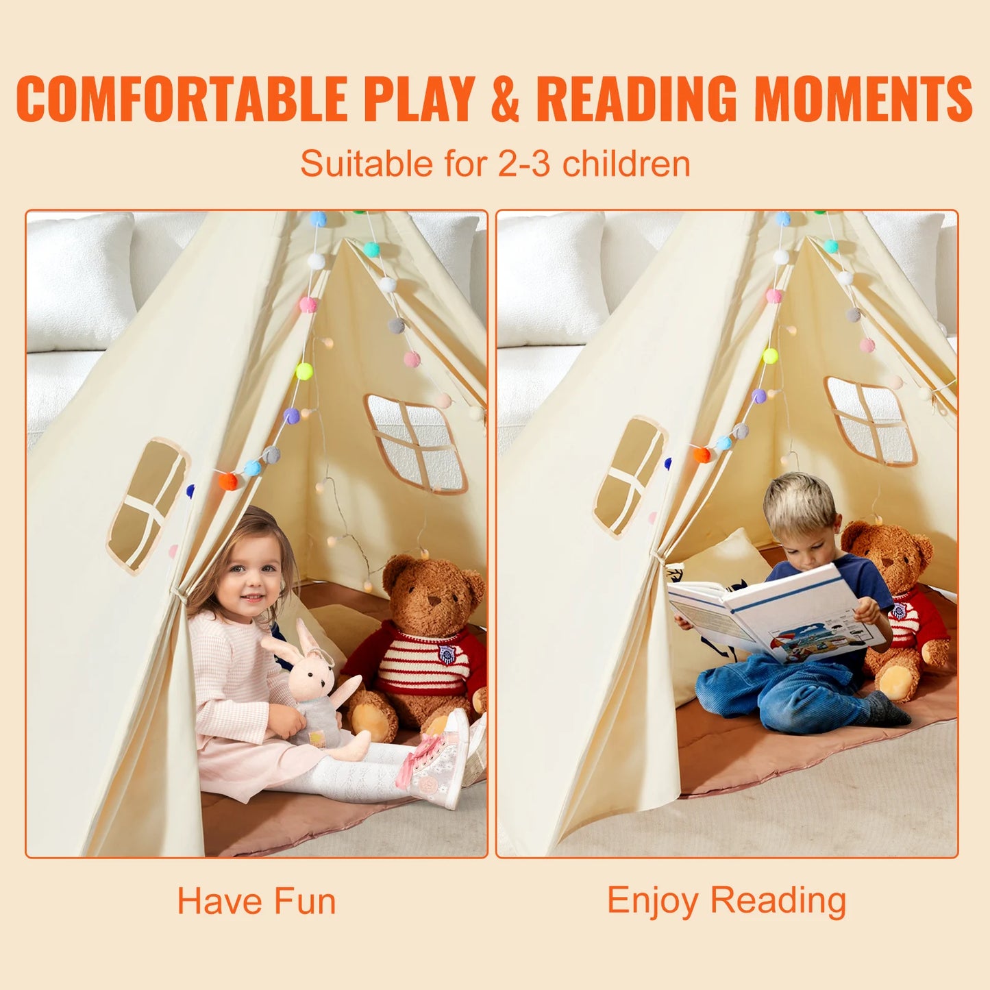 SucceBuy Kids Play Tent Teepee Tent for Kids 1-5 Years Old Tent for Kids with Windows for Indoor and Outdoor Toddler Tent