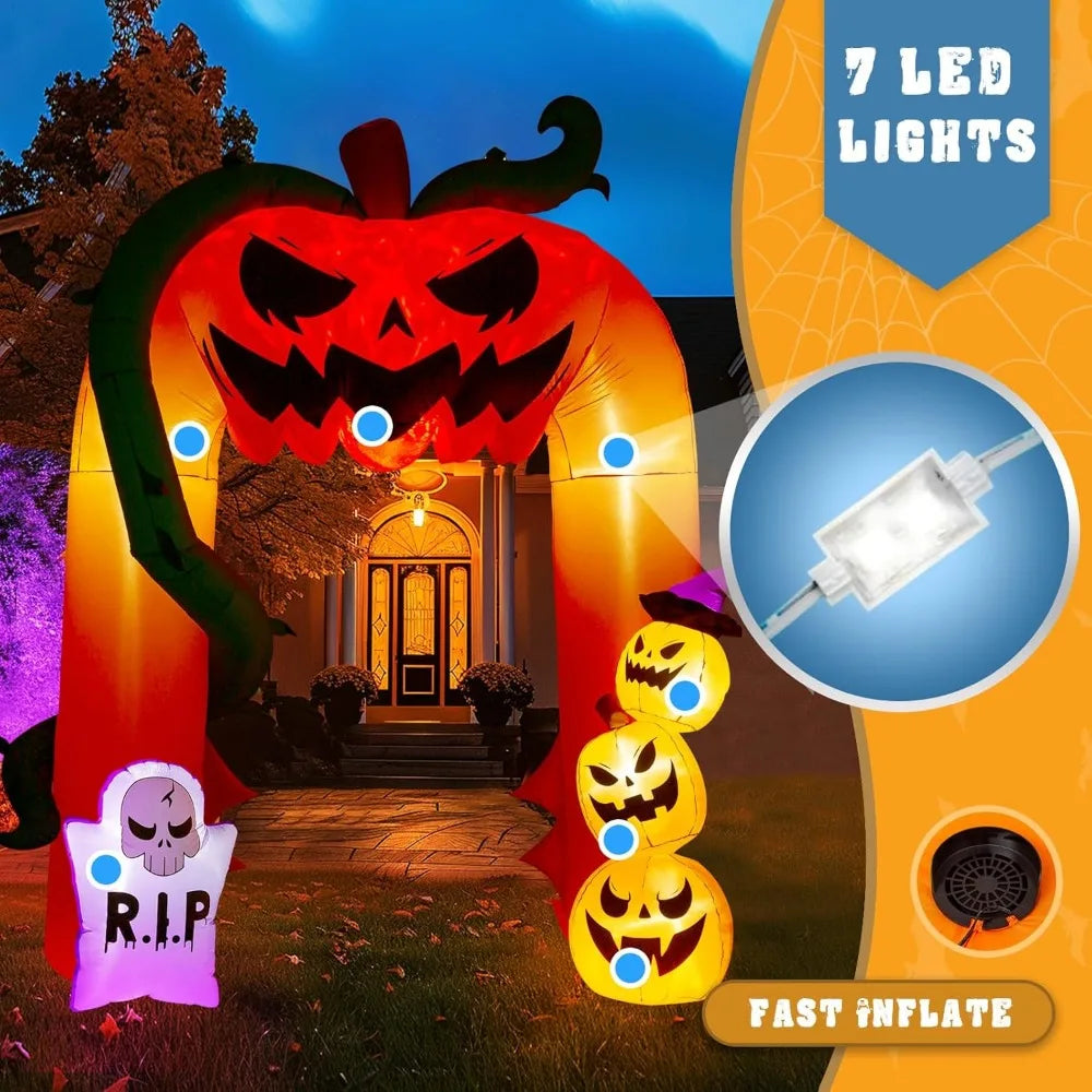 11FT Halloween Inflatable Pumpkin Archway Decor, Pumpkin Inflatable Yard Decoration with LED Lights, Blow Up Inflatables Archwa