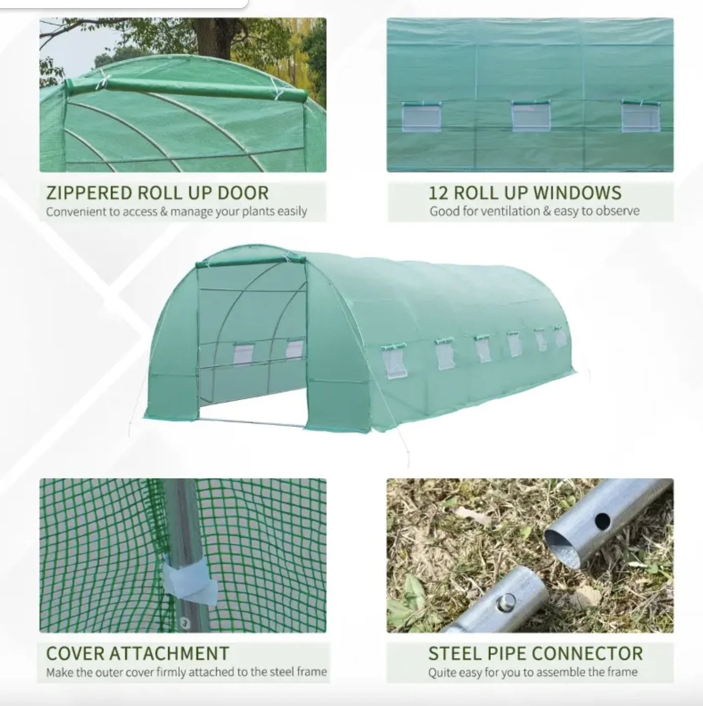 26' x 10' x 7' Tunnel Greenhouse Outdoor Portable Plant Nursery Greenhouse Walk-in Garden Greenhouse with Windows