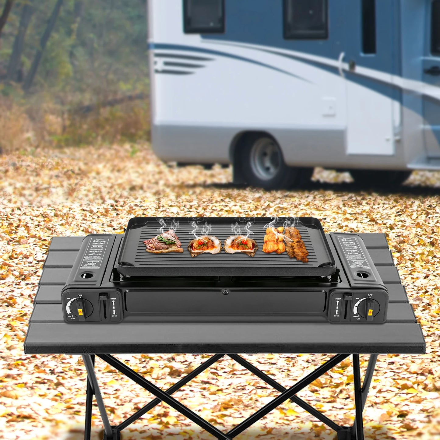 Double Head Barbecue Gas stove with Baking Tray Home Application Home Outdoor