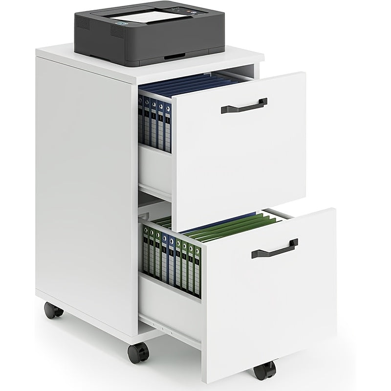 2 Drawer Filing Cabinet White, Rolling Wood File Cabinets with Printer Stand Under Desk Storage Lockable Wheels, Home Office Organizer for A4 Letter Legal Size Documents, Black/White