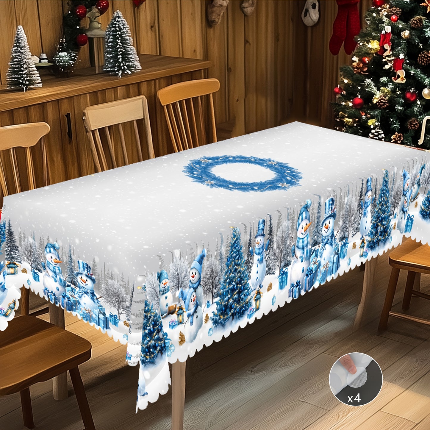 1pc Merry Christmas Themed Printed Tablecloth, Farmhouse Style, Snowman, Christmas Tree Pattern Design, Christmas, New Year Gatherings, Parties Decor, Kitchen Accessories, Room&Outdoor Decor, Gift to Friends, Rectangular&Roun