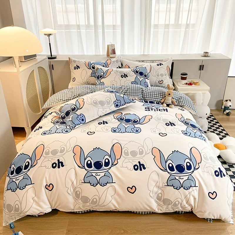 Disney Authorized Stitch Sheet Set 4pcs, Adult Bedding, Home Decoration Contains A Quilt Cover, A Flat Sheet And Two Pillowcases