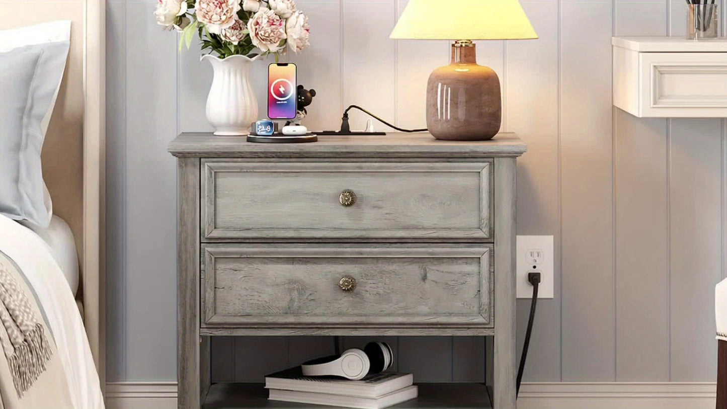 One Or Two Bedside Tables with Charging Docks, a Double-Drawer Dresser for The Bedroom, a Bedside Table with Storage Features, a Three-Tier Open Shelf Bedside Table for The Living Room, Multifunctional Furniture, And a Wooden