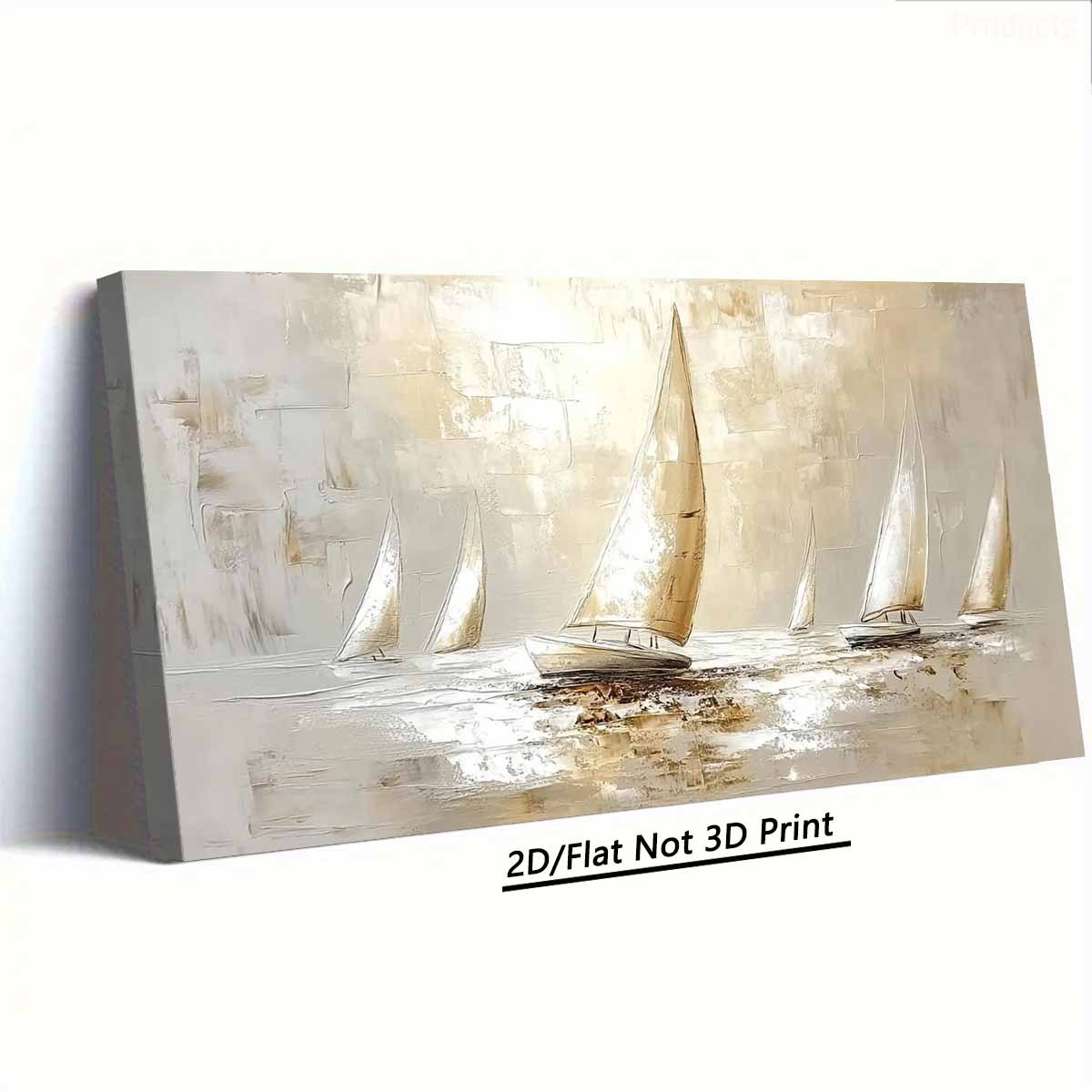 2D Flat, 1pc of Modern Style Large Wooden Frame Canvas Wall Painting - Nautical Theme with Sailboats, Suitable for Living Room and Coastal Themed Decor, High Quality Wall Art Printed Poster Can Be Hung Directly, 2D Flat