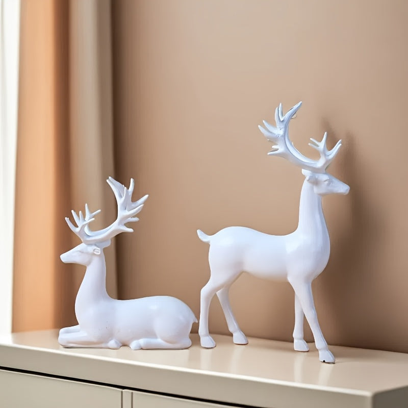 Pair of White Reindeer Statues, Suitable for Valentine's Day Gift, Small Deer Decorative Ornaments, Ideal Choice for Living Room and Fireplace Display, Perfect for Christmas, Valentine's Day, New Year Giftsfor Christmas, hall