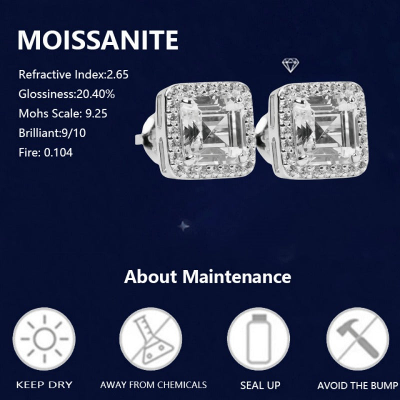 S925 Silvery Full Moissanite Earrings*2 Square Earrings, Suitable for Easter, Mother'S Day, Father'S Day, Birthday, Anniversary, Gift Giving And Daily Party, Holiday Party Wearing, Gift Box about 2, 5G