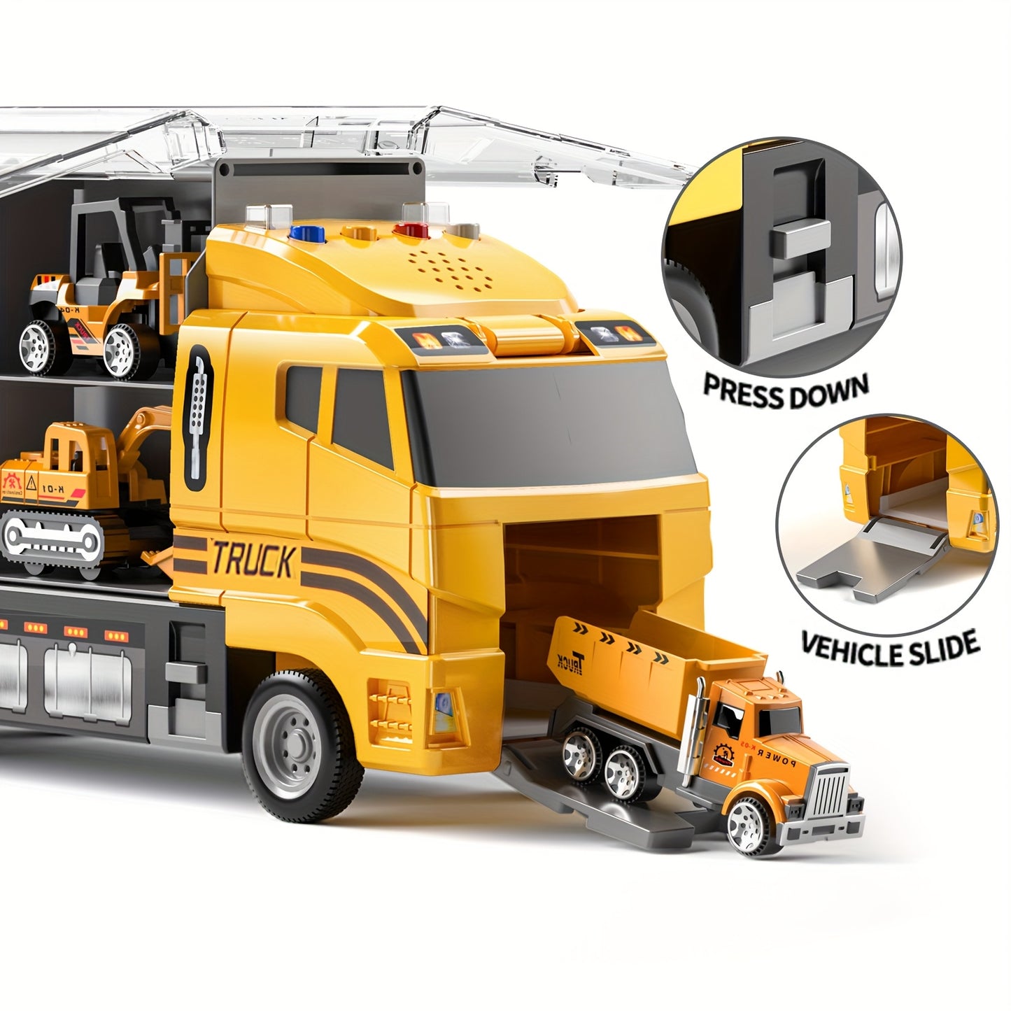 BABY HOME Die-cast 7-in-1 Construction Truck Toy for Aged 3-9 Kid Boys & Girls, Carrier Vehicle Toy Set with Play Mat,Christmas Birthday Gift