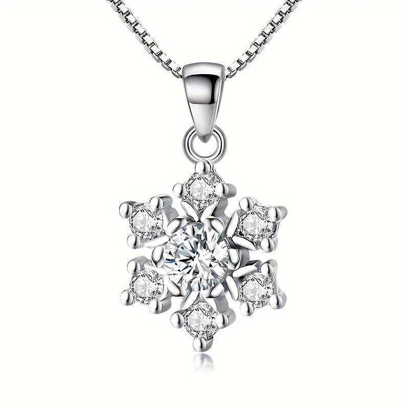 2pcs Snowflake Necklace Earrings Jewelry Set for Women Pendant Necklace Stud Earrings Set Clear Gift for Valentines Day/ Anniversary/ Mothers Day/ Birthday/ Christmas