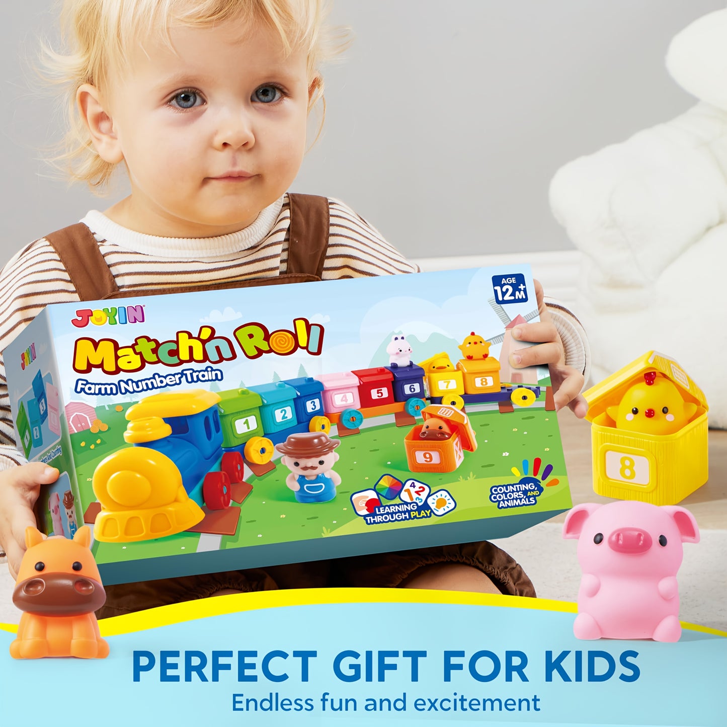 Farm Number Train Learning Toy For Toddlers, Counting, Matching And Sorting Learning Farm Train Including 9 Farm Animals And 1 Farmer, Christmas Birthday Gift For Baby Boys And Girls Age 1 2 3