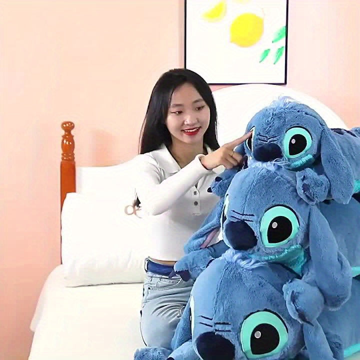 Stitch Embroidered Plush Toy - A Soft And Adorable Plush Animal Pillow Featuring An Embroidered Face And Seated Pose. Perfect For Beds, Sofas, And Travel - A Cute Embroidered Room Decor Gift For Fans. This Blue Stitch Has Exp