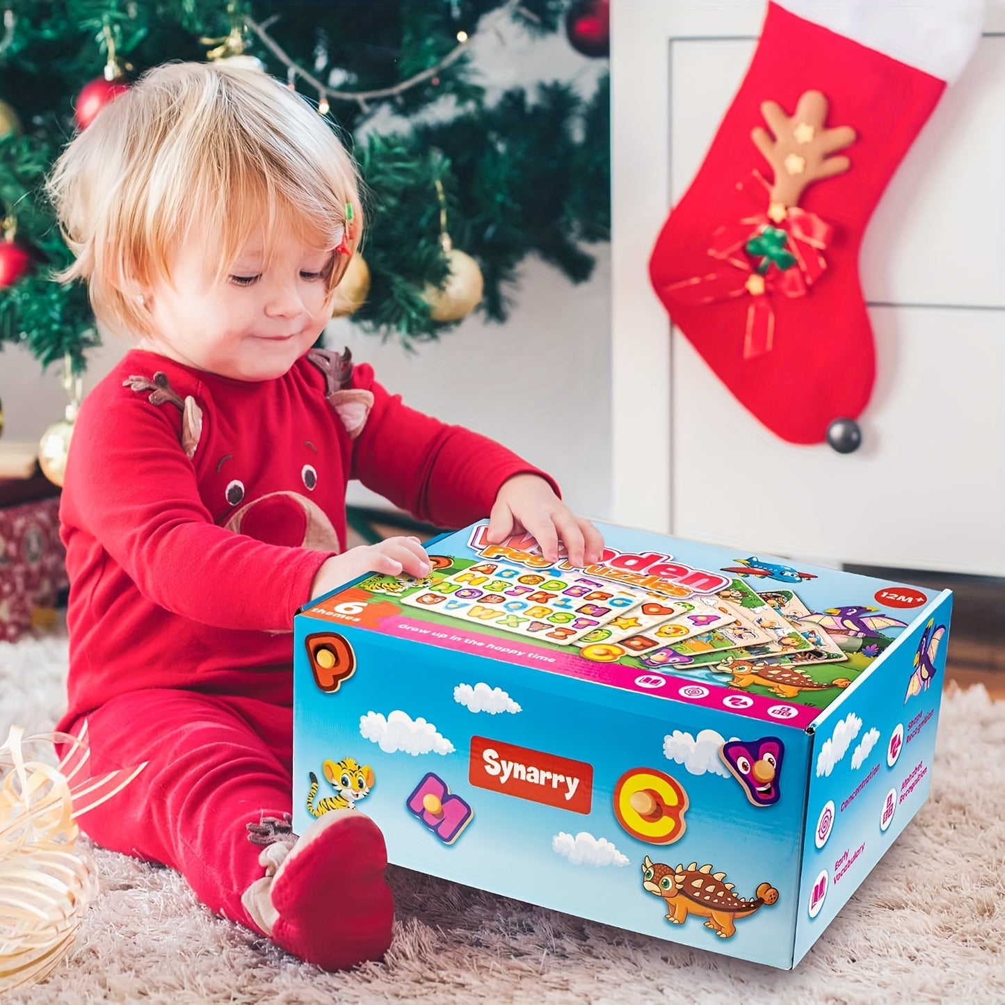 TOYS for Kids 6XSET Puzzles for Toddlers 2-4 with Rack, Learning Alphabet Number Shape Animal Dinosaur Vehicle, Education Toddler Puzzles Toys Gifts for 2 3 Years Boys Girls, Early Childhood Education, Engaging Designs, Color