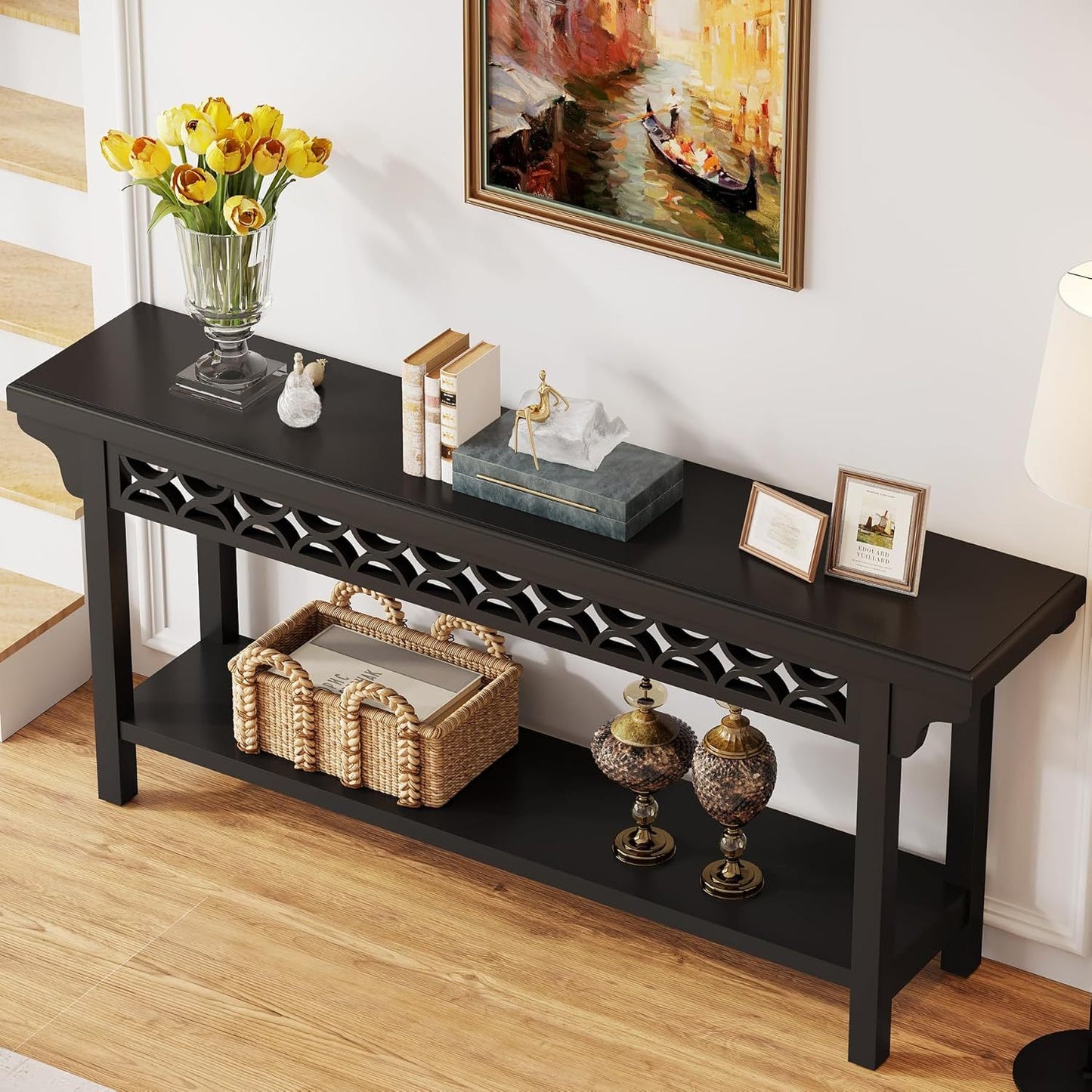 70.8" Extra Long Narrow Console Table - Heavy-Duty Farmhouse Entryway Table with Storage Shelf, Solid Wood Construction (Hardwood/Tabletop), Sturdy Legs - Space-Saving Sofa Table for Living Room, Hallway, Entryway - Easy Asse