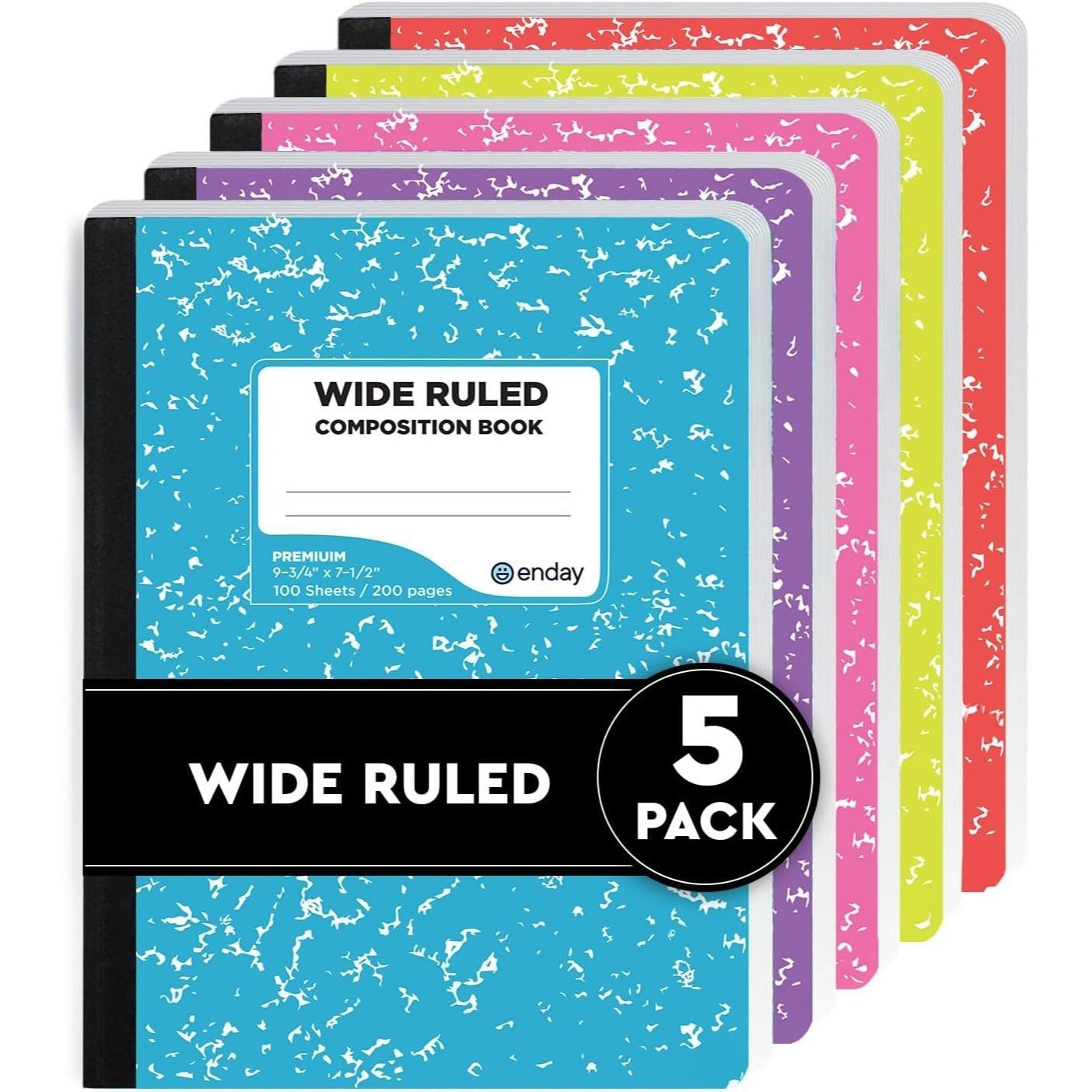 Enday Composition Notebook Wide Ruled (5 Pack) Hard Cover Marble Composition Notebook, 100 Sheets
