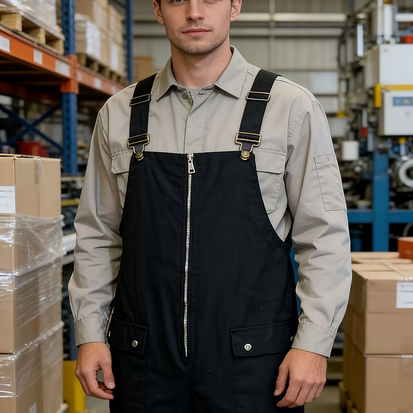 European And American Retro Men's Jumpsuits, New Loose And Casual Bib Pants for Spring And Autumn, Adjustable Shoulder Straps, Long Front, Work Pants Loved By Farmers, Wear-resistant And Durable, Easily Cope with Various Jobs