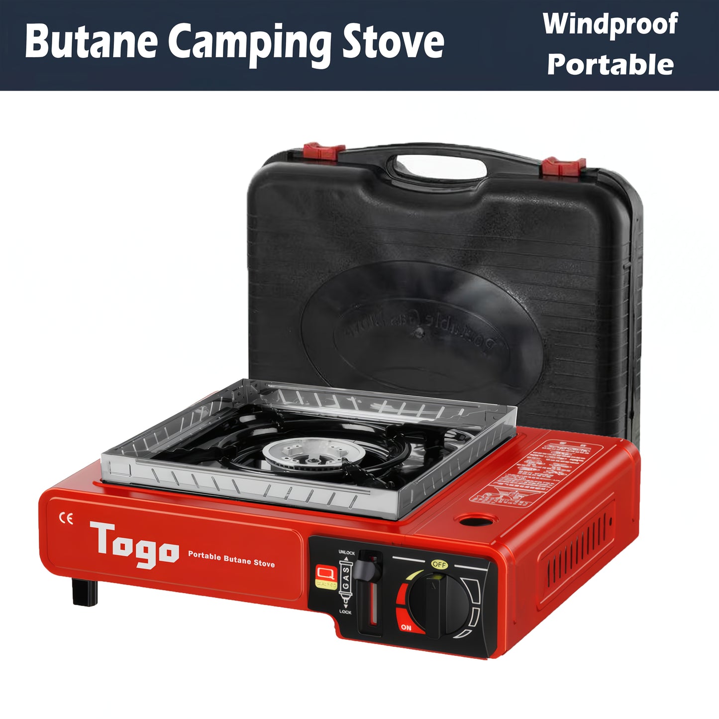 Heavy-Duty Portable Butane Camping Stove with Windshield & Carry Case - Ultra-Fast Ignition, Piezo Spark Plug, Compact Lightweight for Backpacking, RV, Emergency Survival, Tailgating - Butane/PB-Free Compatible Outdoor Cook