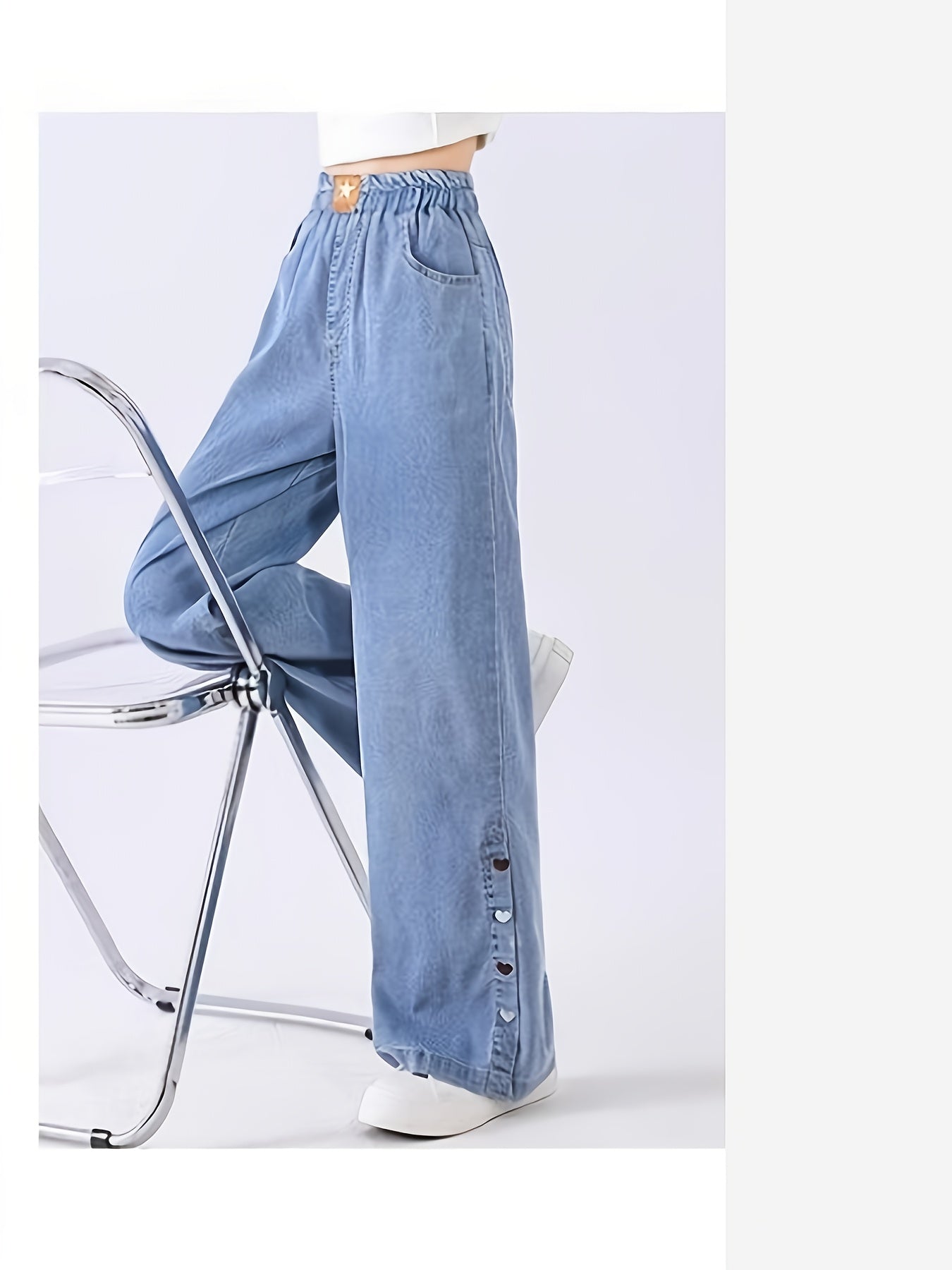 Trendy Straight-Leg Faux Denim for Big Boys And Girls; Latest Style Wide-Leg Trousers; Natural Faux Denim for Casual Wear in Spring And Summer