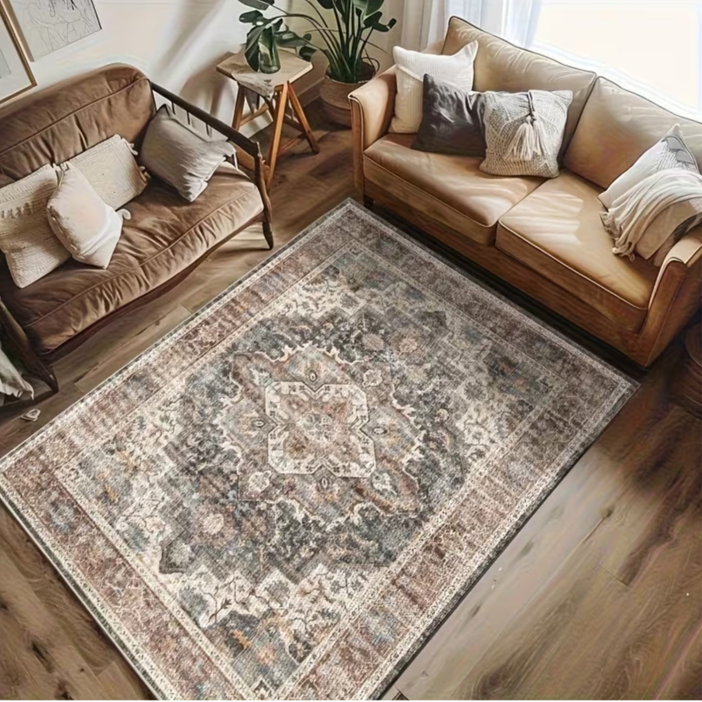 Vintage Floral Pattern Large Carpet | Non-Slip, Machine Washable Polyester Carpet for Living Room, Bedroom, Dining Room, Home Office, Entrance, Bathroom, Kitchen - Rectangle Shape, Bonded Pile