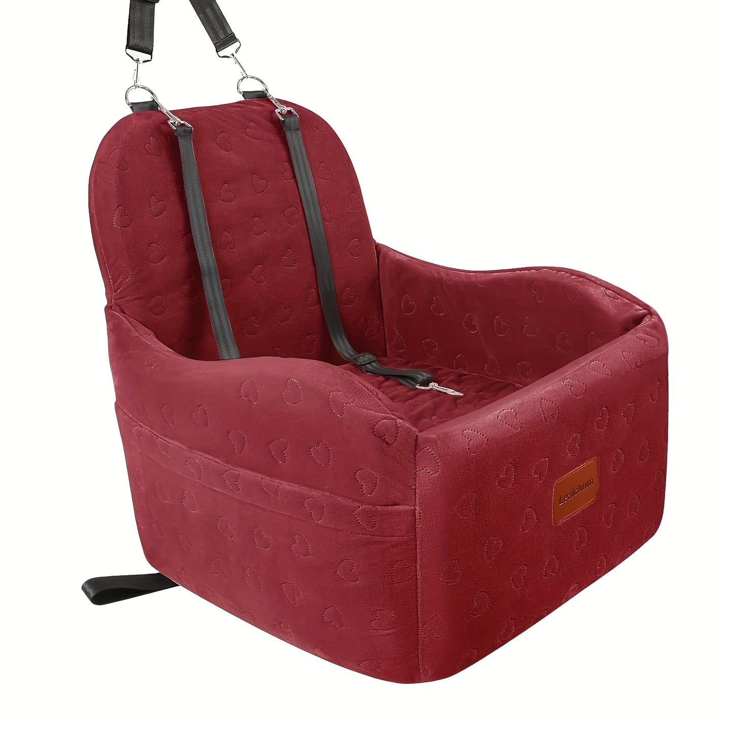 Furry Cover, Soft Plush Car Seat for Dogs And Cats, Memory Foam Cushion, Pet Travel Seat, with Side Pockets And 3 Clip-on Safety Leashes.