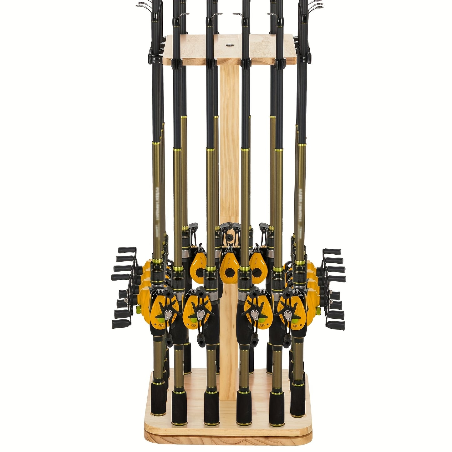 ATRURAL NEW Style 360° Rotating Wooden Rod Rack Fits 16 Fishing Poles | Garage Space-Saving Fishing Organizer Gifts for Men And Women
