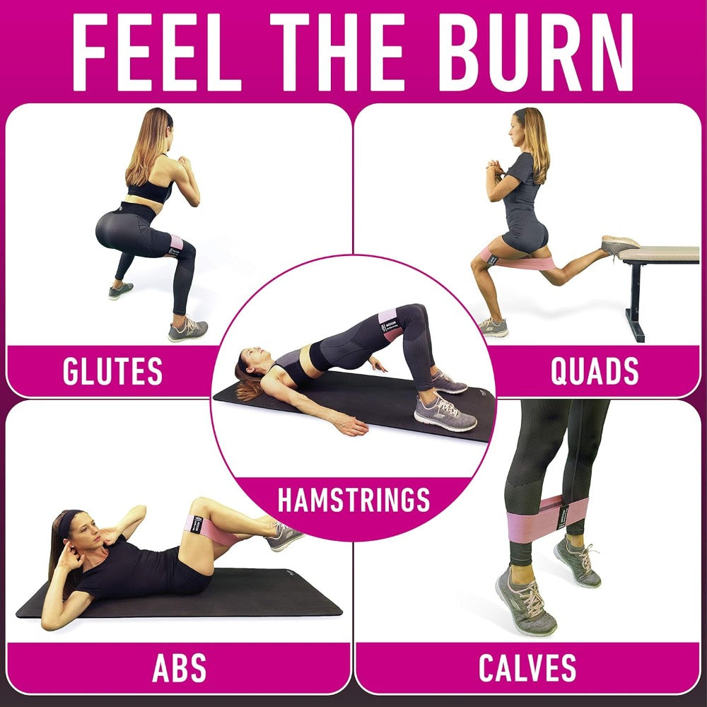 Exercise with Resistance Bands Using Our Comprehensive Guide. This Set Includes Four Fabric Elastic Booty Bands Suitable for Both Women And Men, Designed for Leg Workouts And Targeting The Hips, Thighs, And Glutes