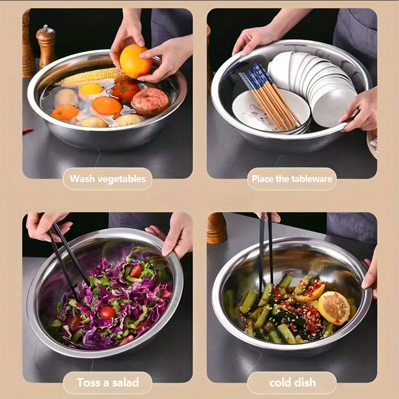Extra Large Stainless Steel Mixing Bowls with Thicken & Widen Design - Rust-Resistant, Dishwasher Safe, Deeper Edges for Baking, Prepping, Marinating, Brining & Kimchi - Heavy-Duty Metal Serving & Salad Basin, Extra Large Mix