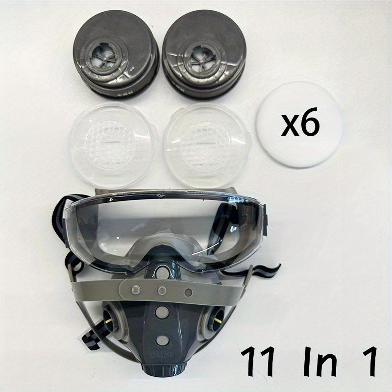 1pc Pomerol 11in1 Dual Port Reusable Half Face Respirator Mask, Reusable, Pull-On, Chemical, Biological, Radiological Contamination, Dust Respirator Gas Masks for Chemical And Radiation