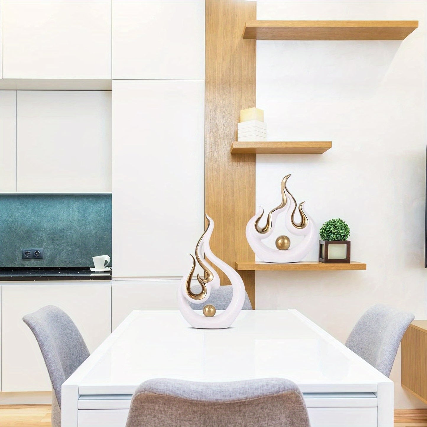 Modern Abstract Flame Sculpture - Resin Tabletop Decor with Golden Accents, Perfect for Weddings, Home Decor, and Office Centerpieces, Wedding Table Decor | Modern Art Piece | Durable Resin