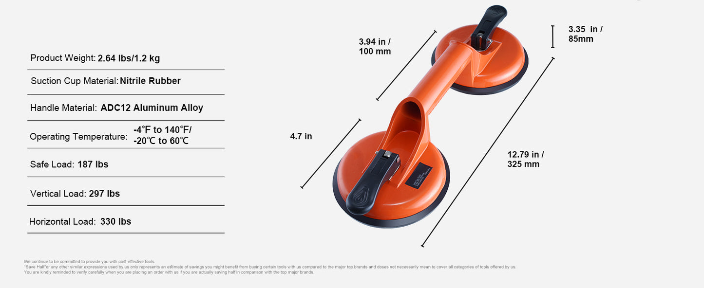 SucceBuy 4.7" 2 Pack 330 lbs Glass Vacuum Suction Cup Vacuum with Aluminum Handle Glass Granite Tile Metal Wood Panel Lifting