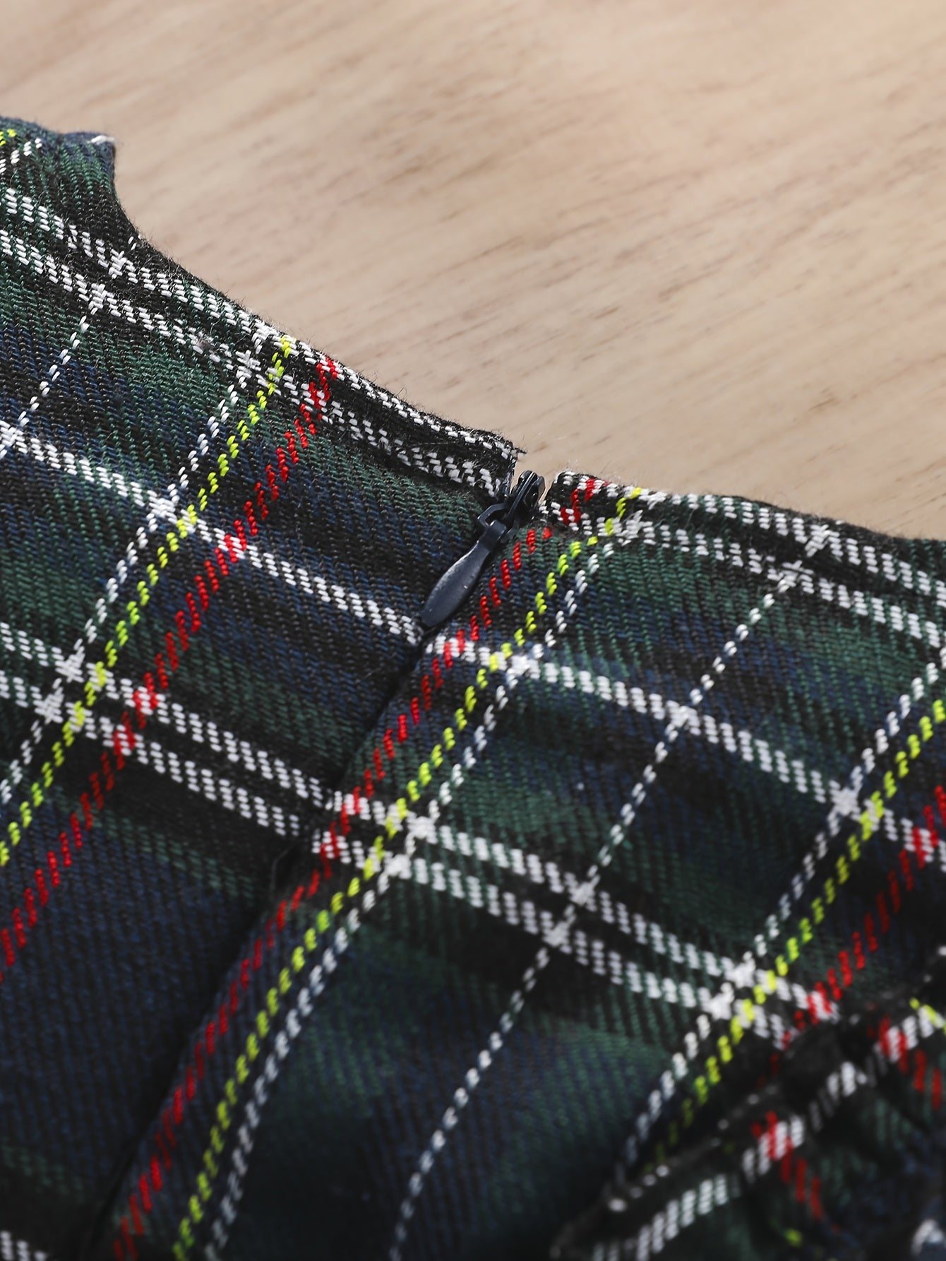 Red Green Plaid Halloween Christmas Girls Dress with High Neck And Lace Trim, Ruffled Cuffs Holiday Party Outfit