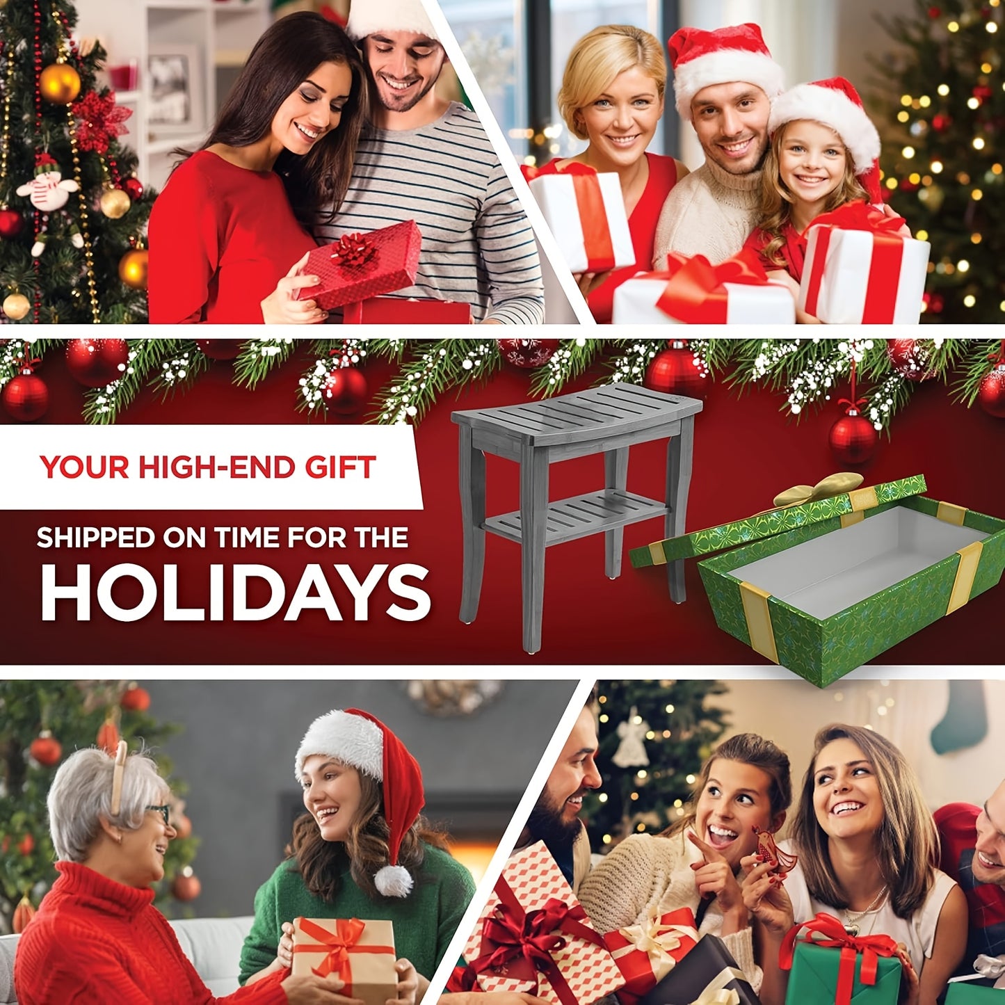 Foldable Bamboo Shower Bench with Storage Shelf & Non-Slip Seat - Sturdy Bathroom Stool with Curved Backrest-like Design, Moisture-Resistant for Indoor/Outdoor Use, Spa & Shower Decor, Space-Saving Foot Rest Shaving Stool (Gr