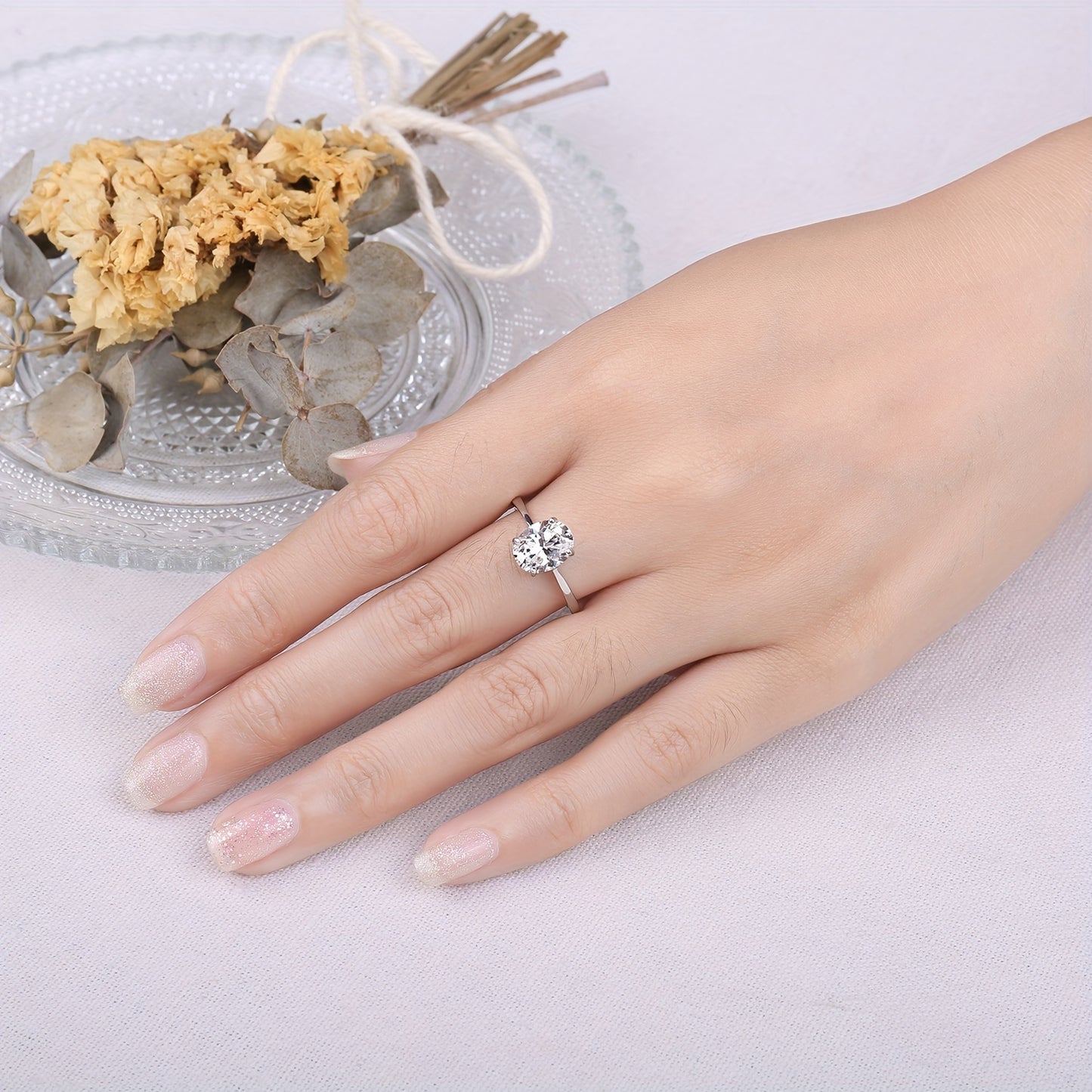 1pc Moissanite 1ct&2ct 925 Sterling Silver Elegant And Luxury Exquisite Oval Cut Synthetic Moissanite Wedding Engagement Solitaire Ring for Woman for Girl for Dating Gift for Daily Decoration Fine Jewelry