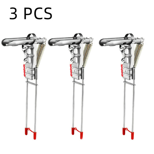 Set of 3 Automatic Spring Fishing Rod Holders Made of Stainless Steel, Featuring Double Springs And a Foldable Design for Ground Support