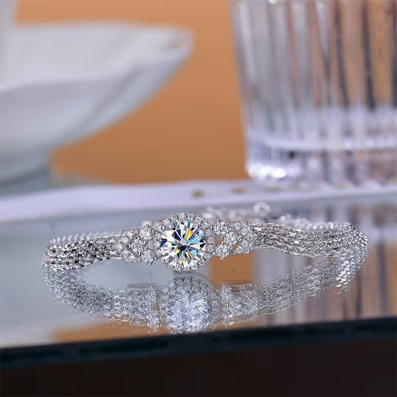 S925 925 Silvery Moissanite Bracelet - Elegant 2 Carat Minimalist Moissanite Tennis Bracelet - High-Quality Fashion Bracelet for Men and Women - Perfect for Engagement, Wedding, or Proposal - Birthday Gift for Friends, Loved