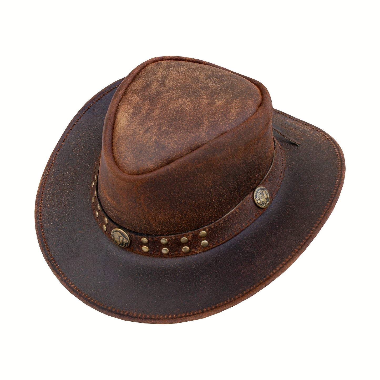 1pc SideWinder Australian Cowboy Leather Hat Unisex Adult For Men And Women Shapeable Outback Western Style Wide Brim, Lightweight Top-Grain Leather, High Quality &, Adjustable Chin Cord, Festival Accessory, Unisex Outdoor He