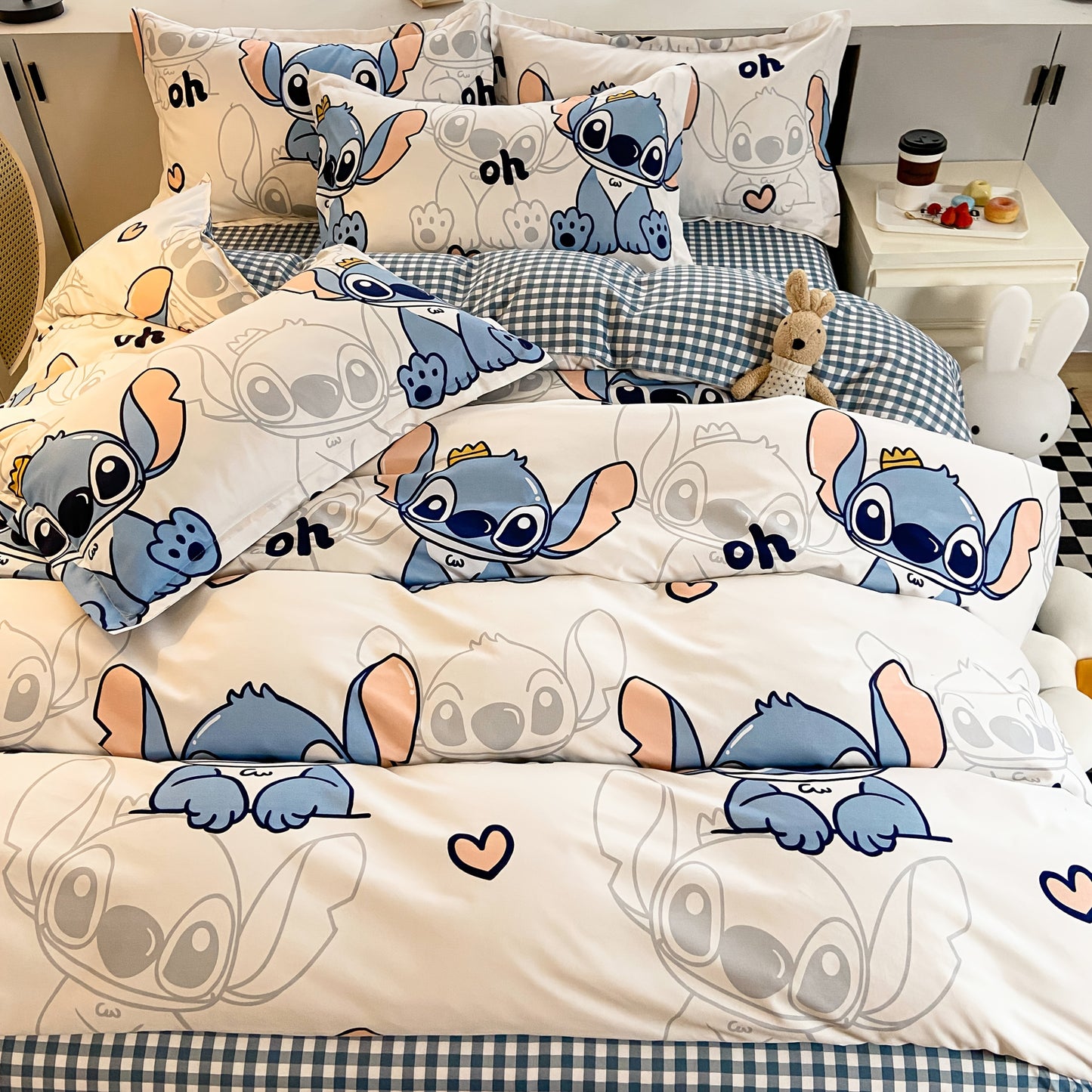 Disney Authorized Stitch Sheet Set 4pcs, Adult Bedding, Home Decoration Contains A Quilt Cover, A Flat Sheet And Two Pillowcases