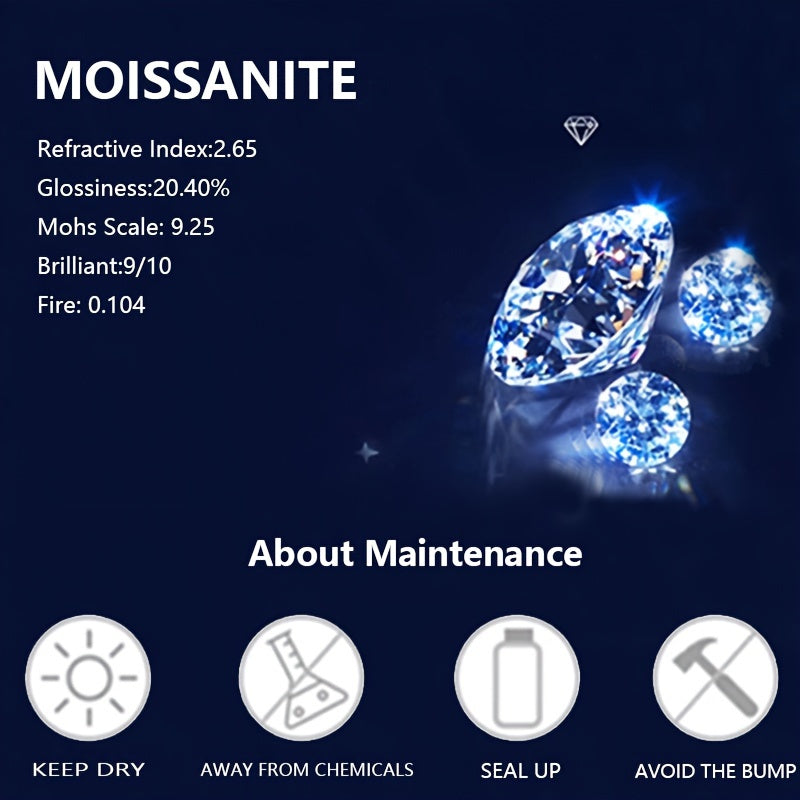 925 Silvery 0.5 Carat/1 Carat/2 Carat*2 Moissanite Round Earrings for Women, Suitable for Daily Wear And Valentine's Day, Back to School, Thanksgiving, Halloween, Christmas, Birthday And New Year Jewelry Gifts, Gift Box Weigh