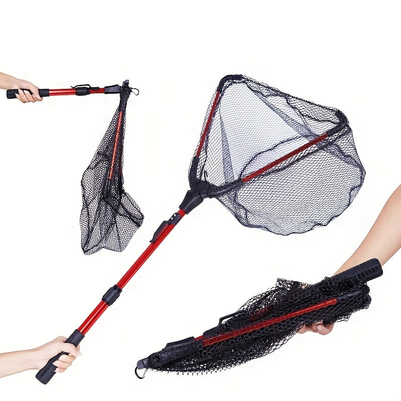 1pc Aluminum Alloy Retractable Triangular Fishing Net, Hand Copied Net, Foldable Fishing Net, With Telescopic Rod And EVA Handle